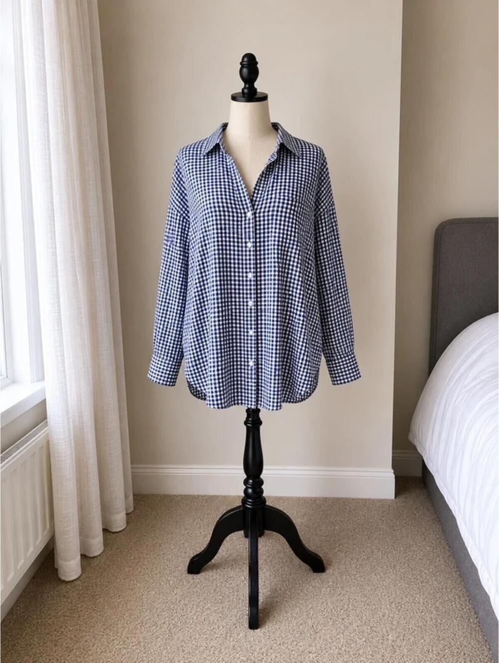 Aerie Blue Gingham Oversized Button Down Shirt Large Cottagecore Top - Picture 1 of 3